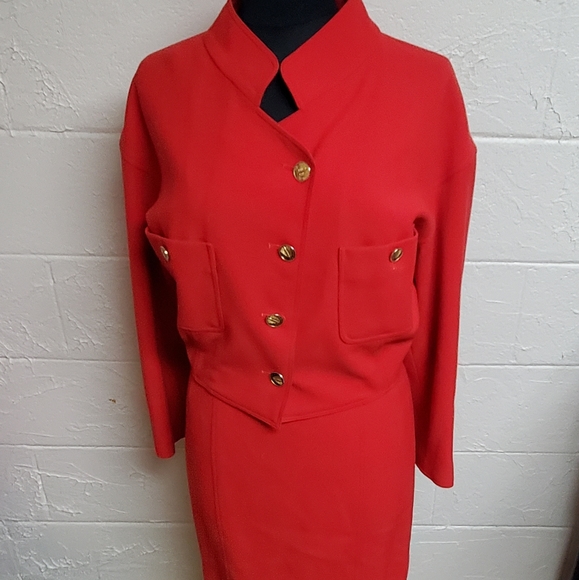 Vintage Chanel Boutique 2pc Red Skirt Suit Size 38/ US 6